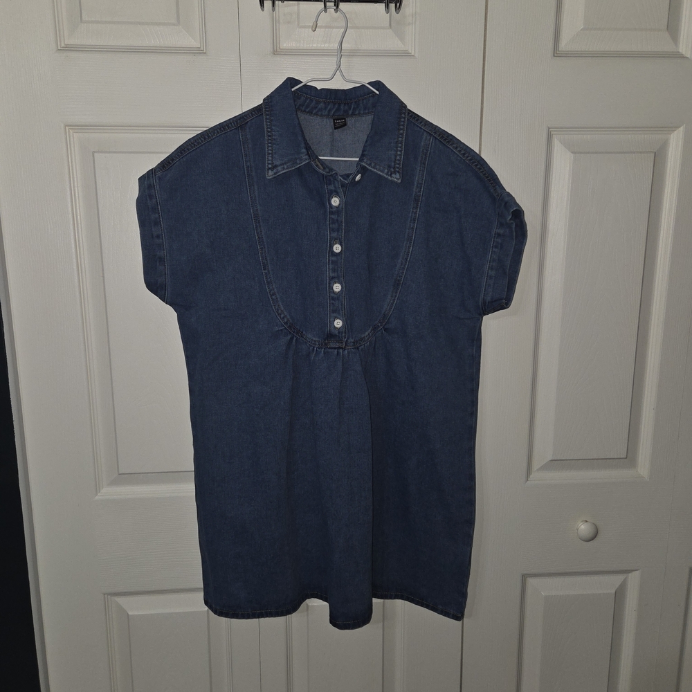 Denim Short Sleeve Button-Up Top
